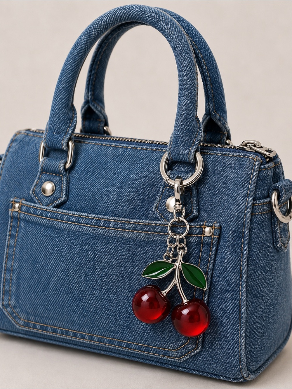 Pink Cherries Gold or Silver Key Chain/Bag Charm